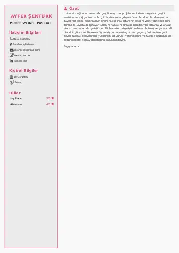 Pastacı Cv Örnekleri cv indir